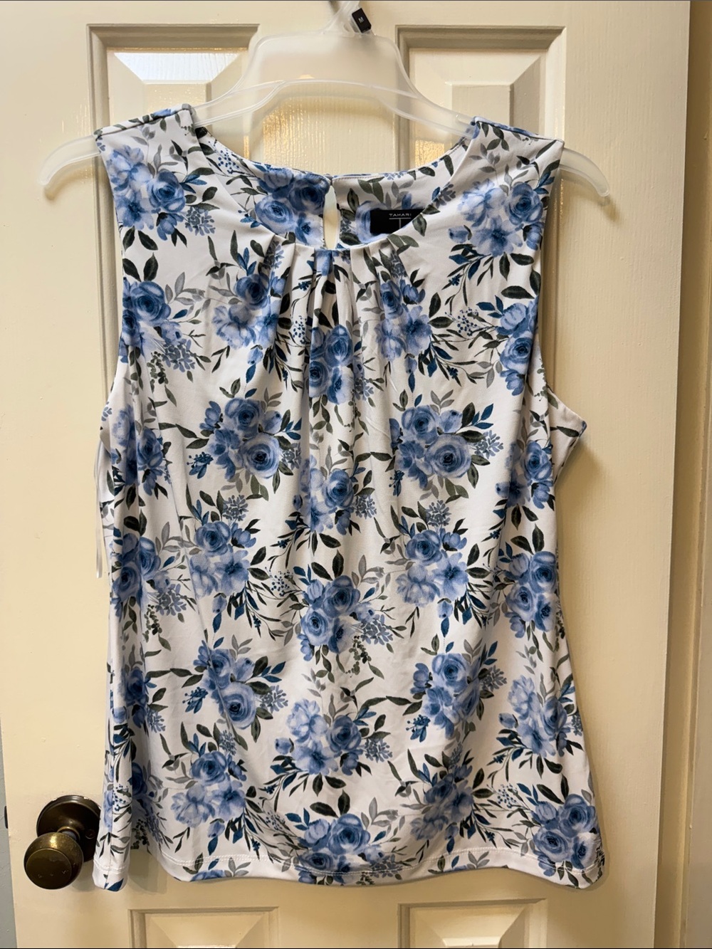 Tahari White Sleeveless Camisole with Blue Floral Print